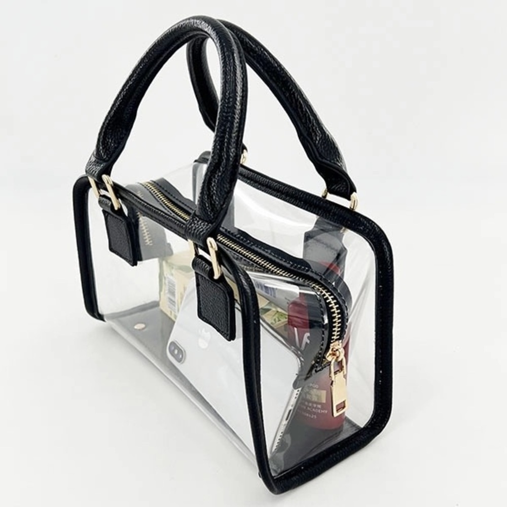 🖤 NWOT Clear PVC Transparent Jelly Bag Black Trim – Top Handle Crossbody Purse - Picture 4 of 15